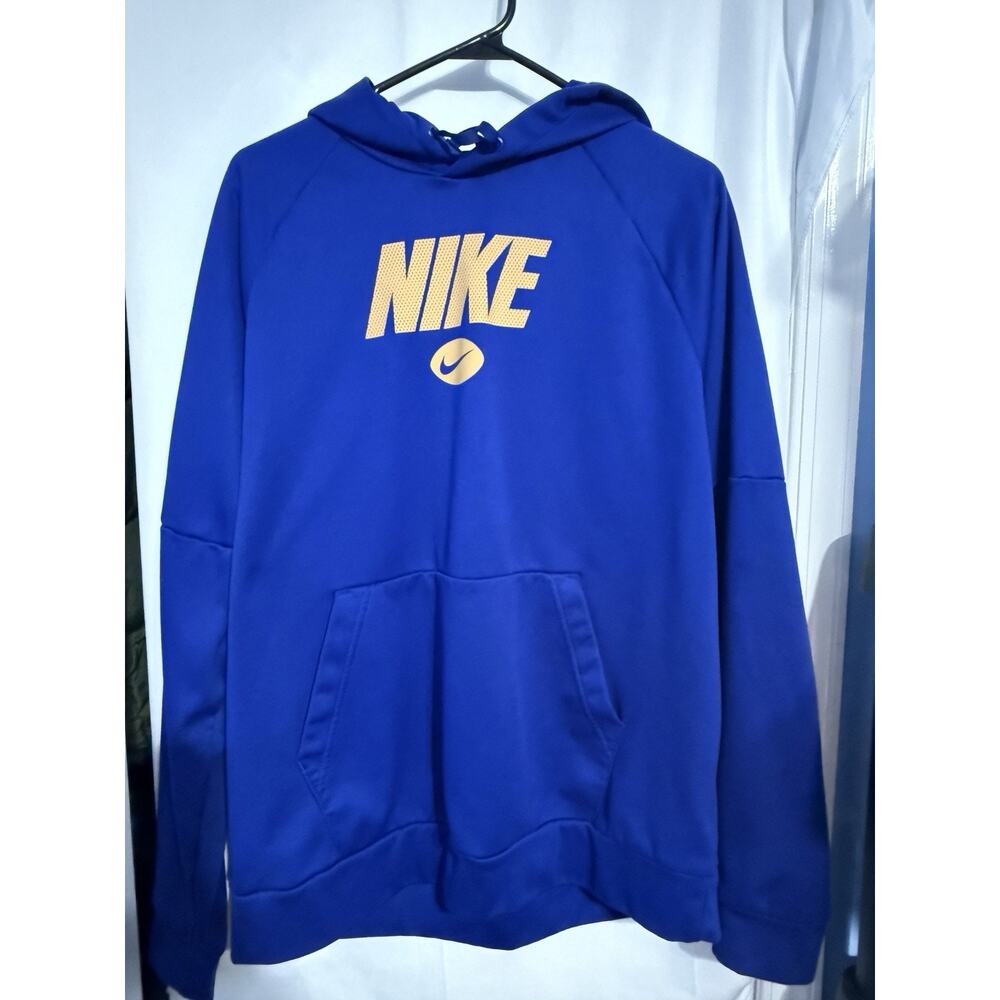 Nike Therma Fit Hoodie Blue Gold‎ Pullover Sweatshirt Size Large